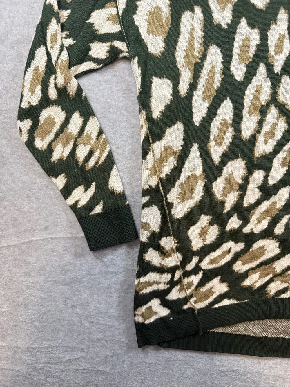 Wonderly Olive Green and Tan Leopard Crewneck Sweater